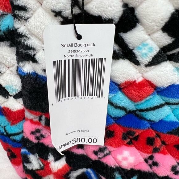 Vera Bradley Nordic Stripe Reindeer Soft Plush Fleece Mini Backpack New - Picture 10 of 11